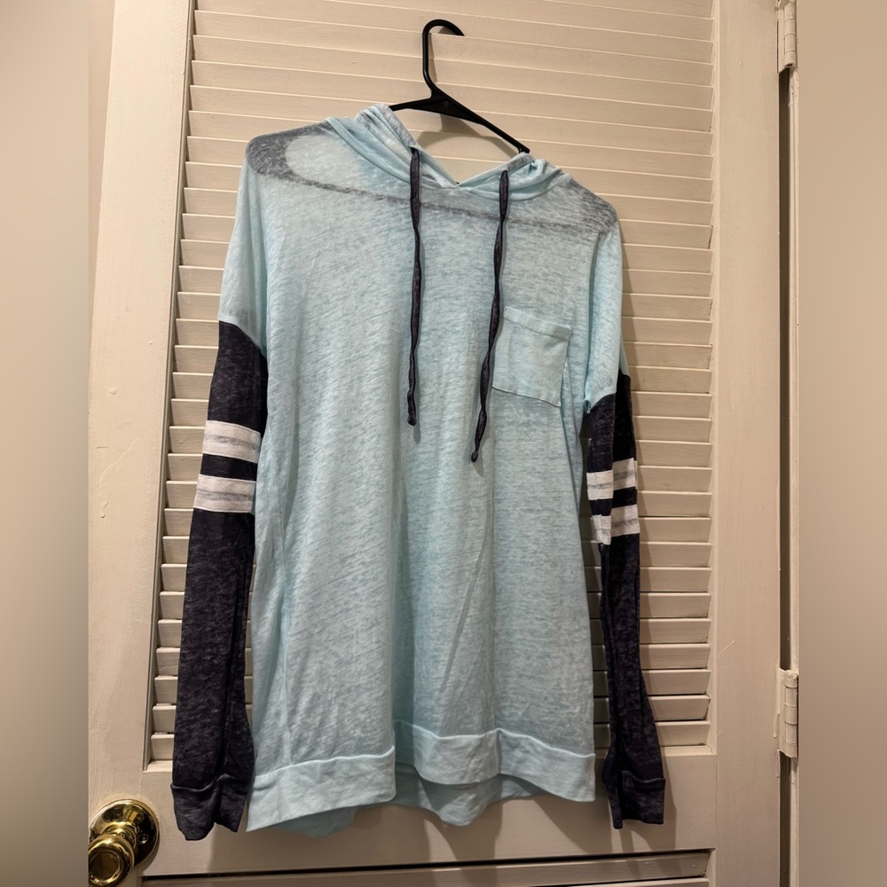 Derek Heart Sky Blue Hoodie with Charcoal Sleeves